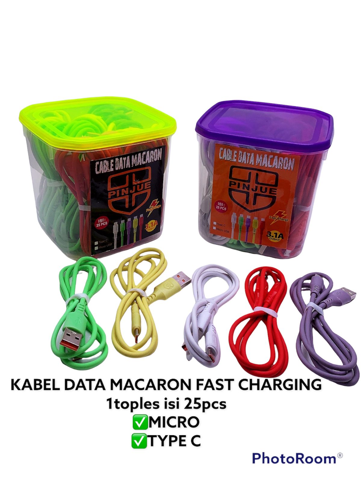 KABEL DATA MACARON PINJUE (1 TOPLES 25) TYPE C